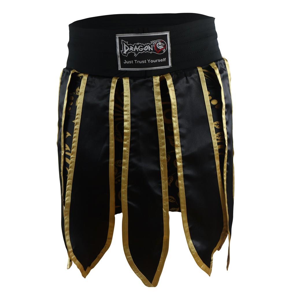 DragonDo MT3031 Muay Thai Kickbox-Shorts, Leggings mit Quasten, Schwarz