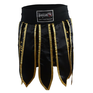 DragonDo MT3031 Muay Thai Kickbox-Shorts, Leggings mit Quasten, Schwarz