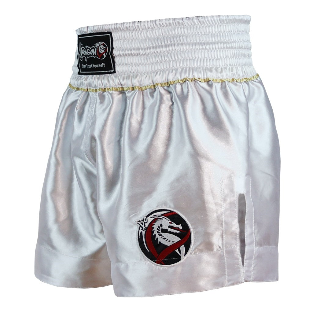DragonDo MT3033 Muaythai Shorts, weiße Kickbox-Shorts
