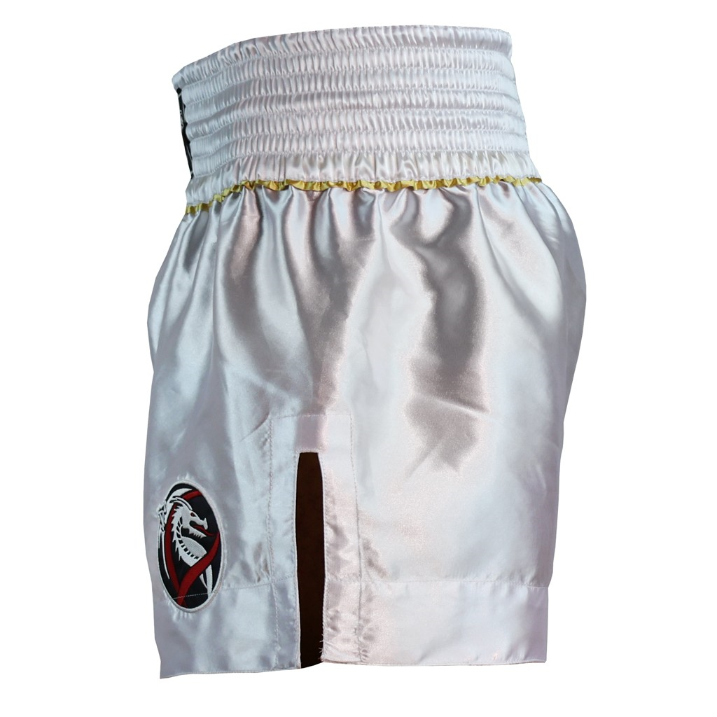 DragonDo MT3033 Muay Thai Shorts Weiß Kickbox – für Training und Wettkampf