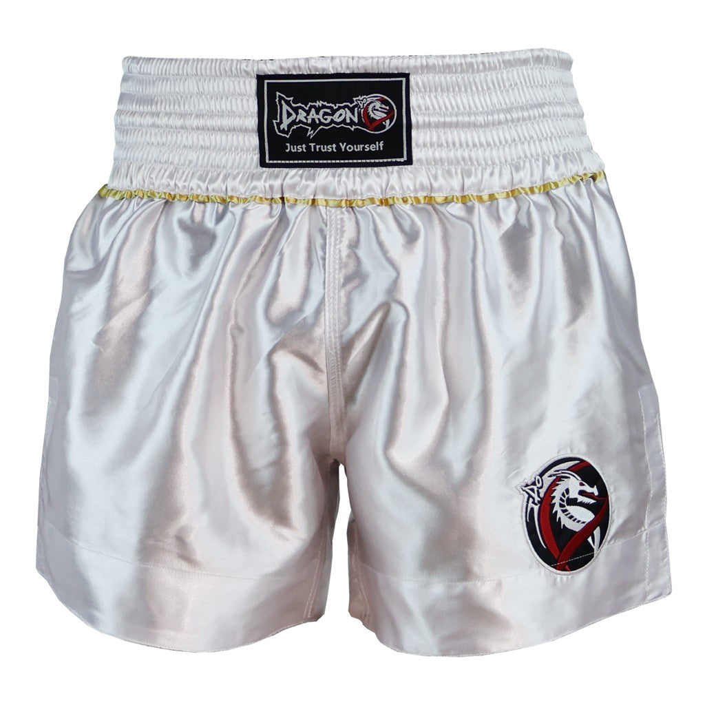 DragonDo MT3033 Muay Thai Shorts Weiß Kickbox – für Training und Wettkampf