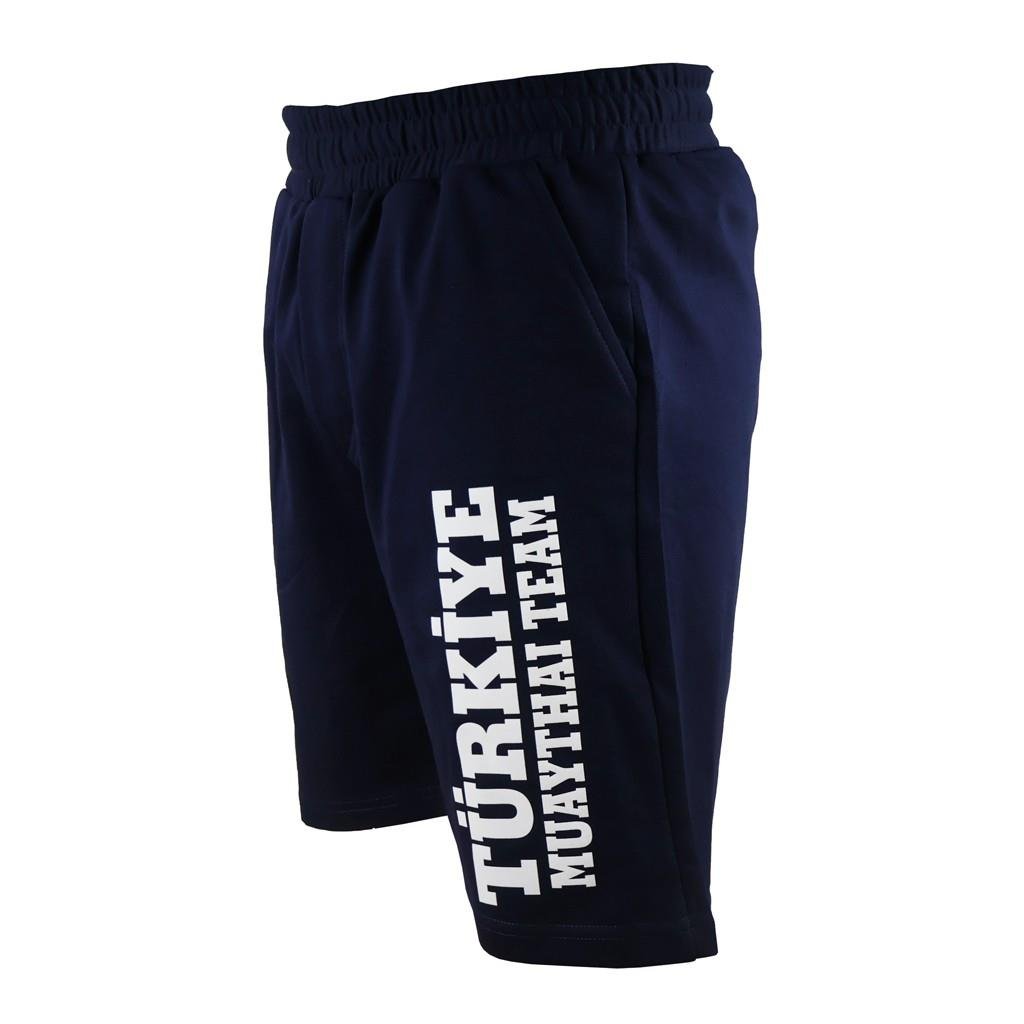 DragonDo MT3038 Muaythai Shorts, Marineblau, bedruckt mit dem Design des türkischen Muay-Thai-Teams.