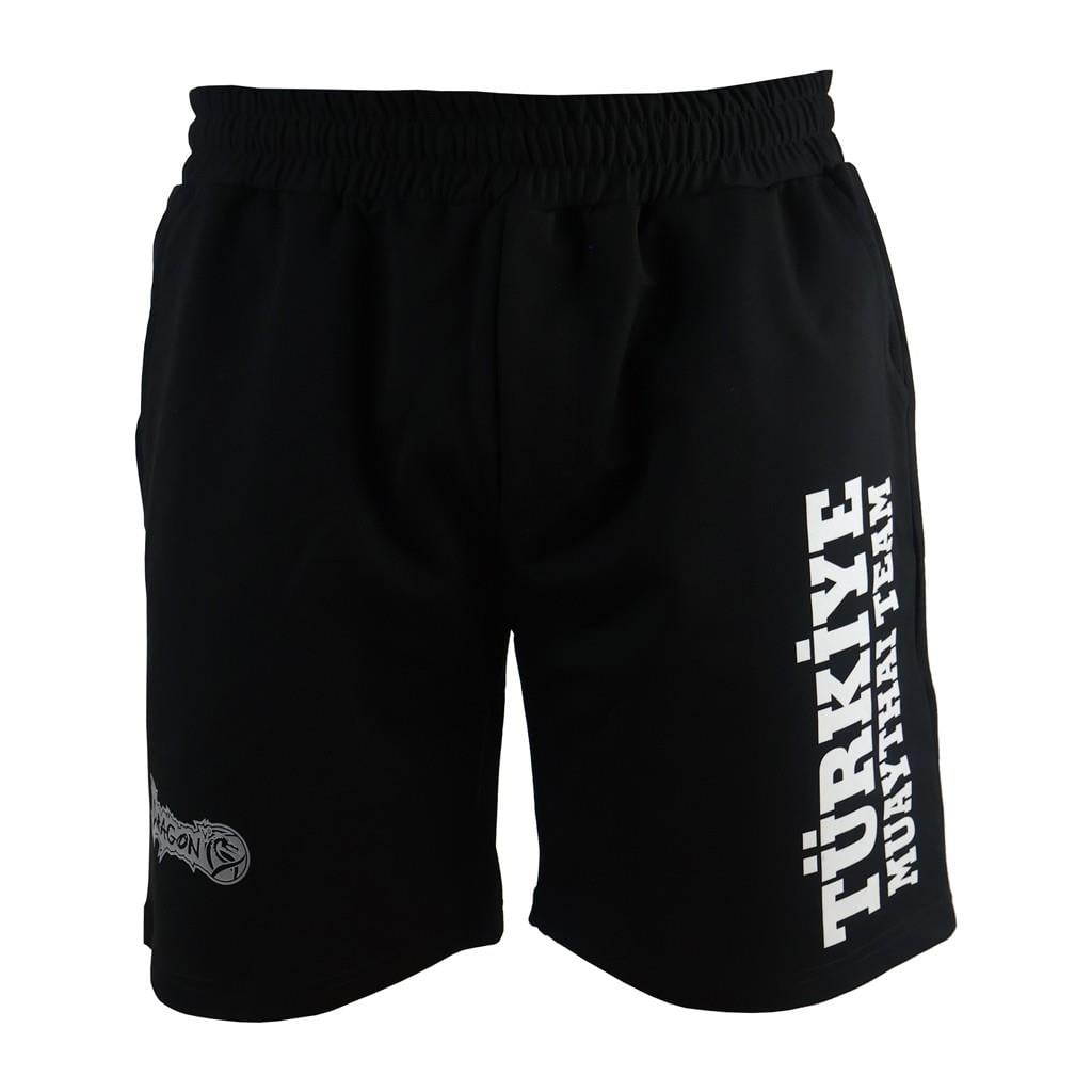 DragonDo MT3038 Muaythai Shorts, schwarze Shorts mit Aufdruck des türkischen Muaythai-Teams