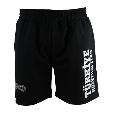 DragonDo MT3038 Muaythai Shorts, schwarze Shorts mit Aufdruck des türkischen Muaythai-Teams