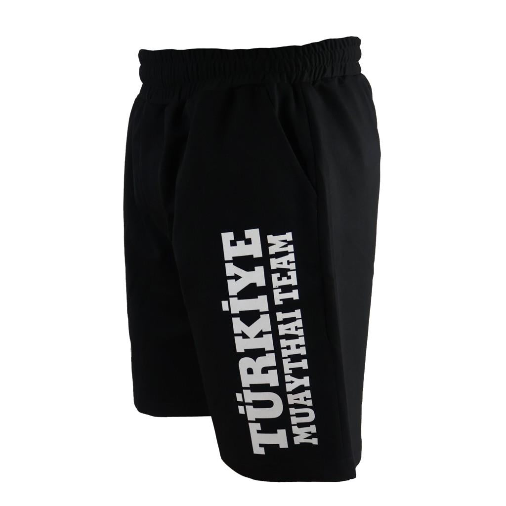 DragonDo MT3038 Muaythai Shorts, schwarze Shorts mit Aufdruck des türkischen Muaythai-Teams