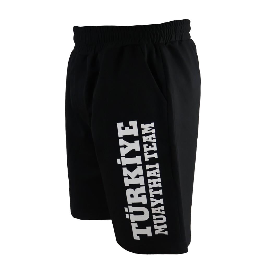 DragonDo MT3038 Muaythai Shorts, schwarze Shorts mit Aufdruck des türkischen Muaythai-Teams