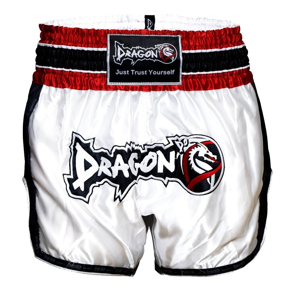 DragonDo MT3075 Retro NEO Kickbox-Shorts, Weiß, Muay Thai Shorts