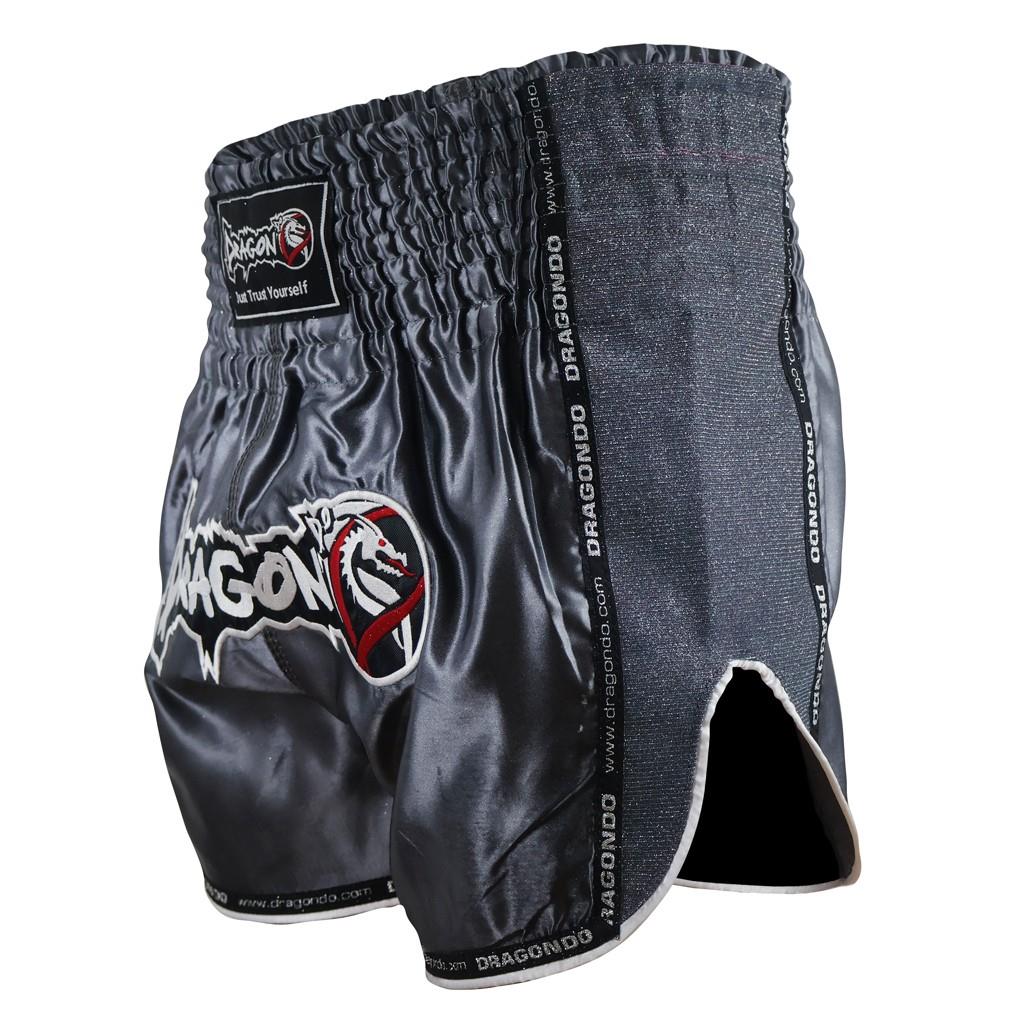DragonDo MT3076 Glänzende Muay Thai Anthrazit Kickbox-Shorts