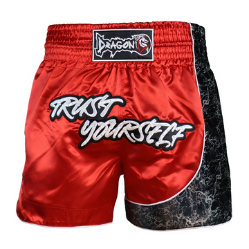 DragonDo MT3409 Trust Yourself Rot Muay Thai Kickbox Shorts – für Training und Wettkampf
