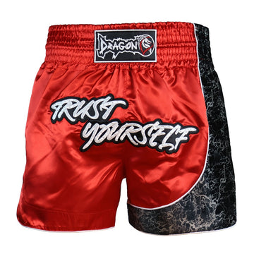 DragonDo MT3409 Trust Yourself Rot Muay Thai Kickbox Shorts – für Training und Wettkampf